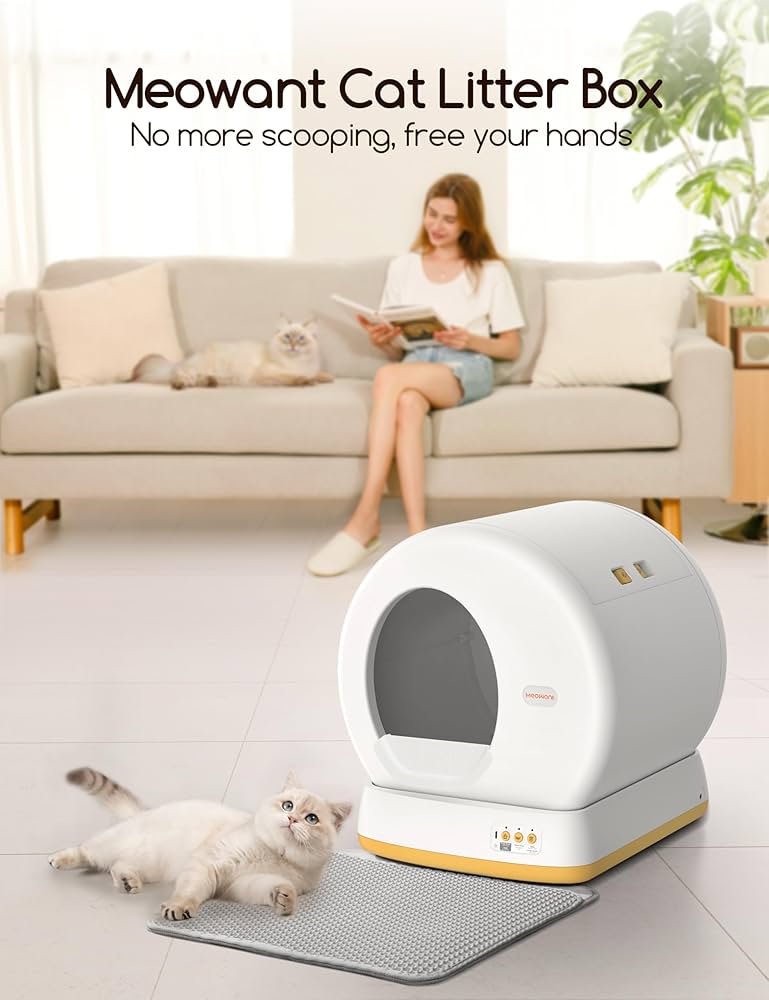 Pety 自動猫トイレ ホワイト/ベージュ Amazon | PetSnowy「臭いを徹底分解」猫 トイレ 自動,光触媒TiO2